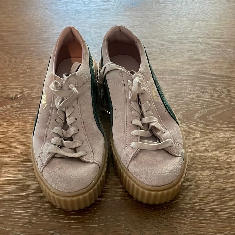 Puma by Rihanna Creepers in Pink and Green Suede with Gum Sole